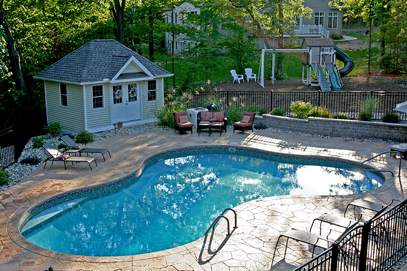 Swimming pool and stamped concrete project example 179